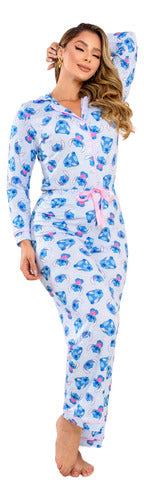 Pijama Americano  Longo Pós Cirúrgico E Amamentação Stitch