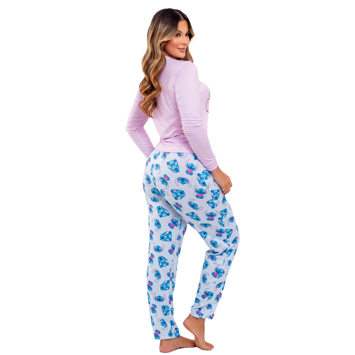 Pijama Feminino Inverno Manga Longa  E Calça Stitch