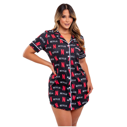 Pijama Chemise Americano  Curto Pós Cirúrgico Panda