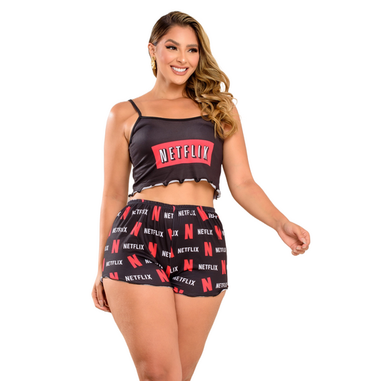 Pijama Curto Cropped Ondinha Adulto Feminino Netflix