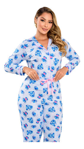 Pijama Americano  Longo Pós Cirúrgico E Amamentação Stitch