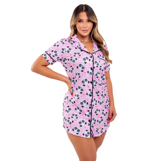 Pijama Chemise Americano  Curto Pós Cirúrgico Panda