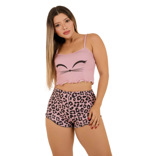 Pijama Curto Cropped Ondinha Adulto Feminino Oncinha